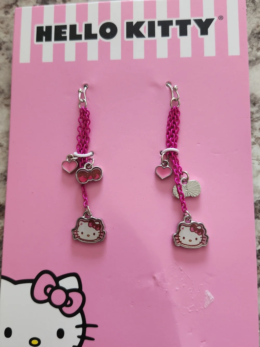 Hello Kitty Hot Pink Dangle Earrings with Heart Charms